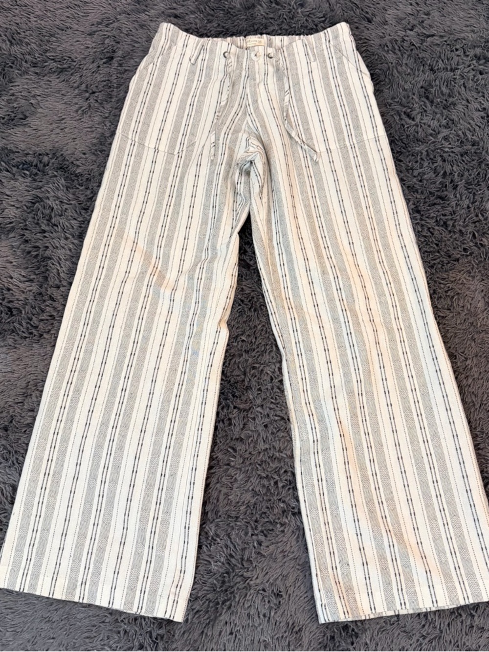 Just Living Black and White Striped Drawstring Linen Pants Sz M